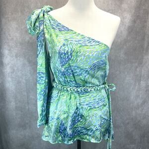 NWT Kleid Salwa Blouse Women's Sz XS One-shoulder Green/Blue Braided Belt Summer